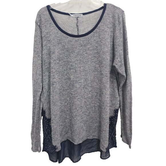 Maurices Women BOHO Tunic Top Size 2X Gray Navy Lace Sheer Back Long Sleeve - Picture 1 of 8